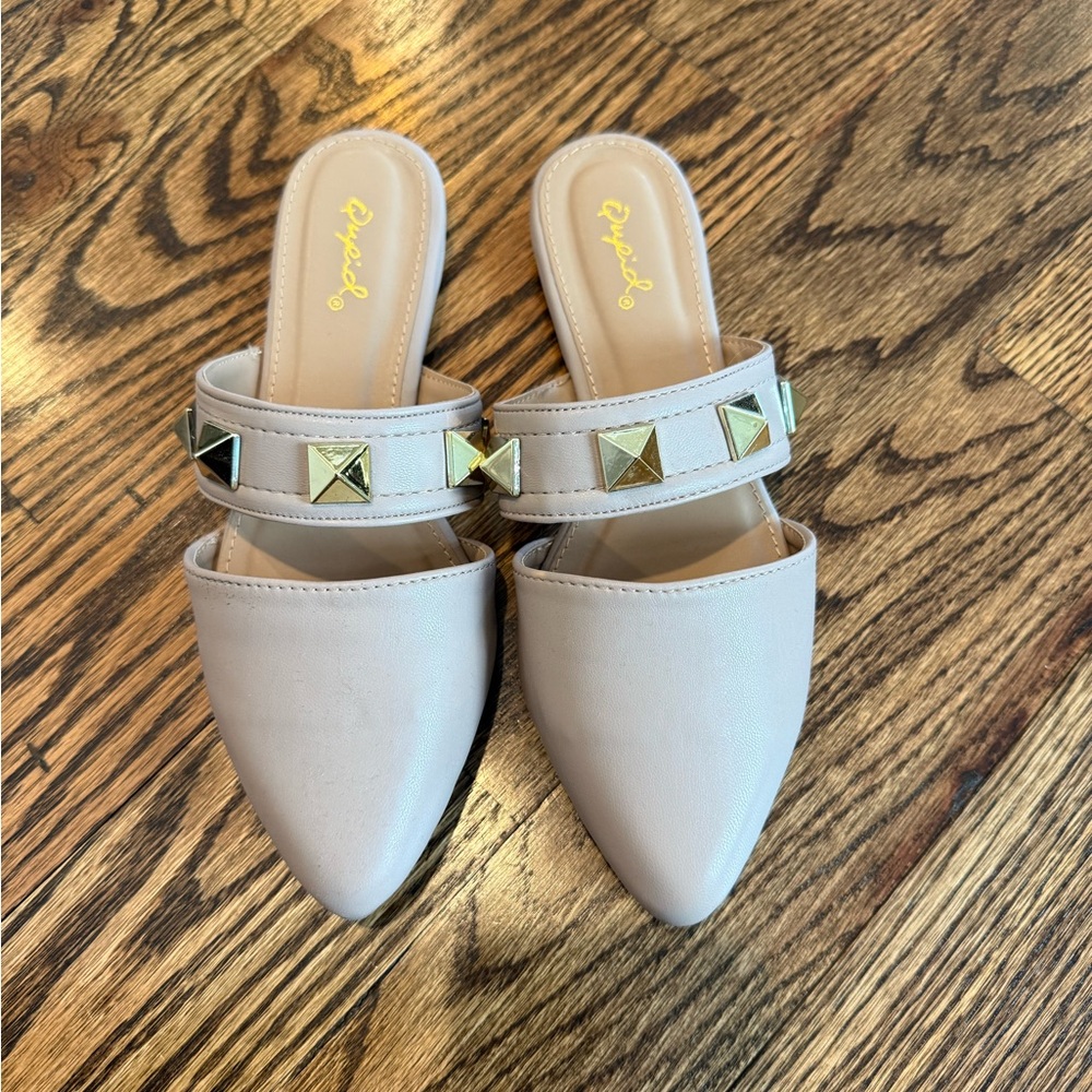NEW Beige Studded Slip-On Mules